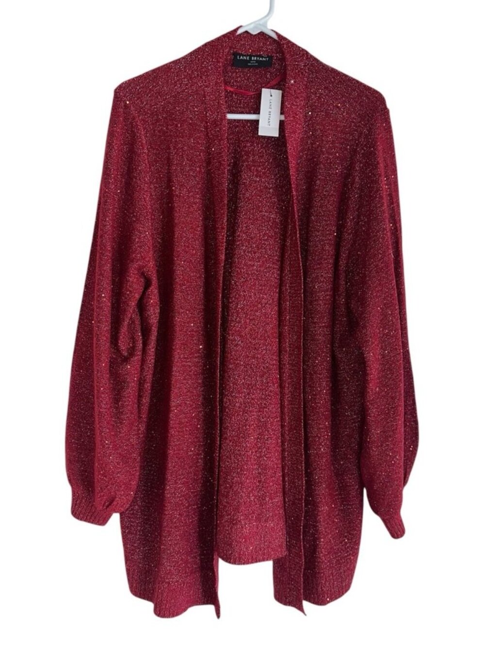 NWT Lane Bryant Red Metallic Sparkle Open Holiday Cardigan Sweater Womens 18/20